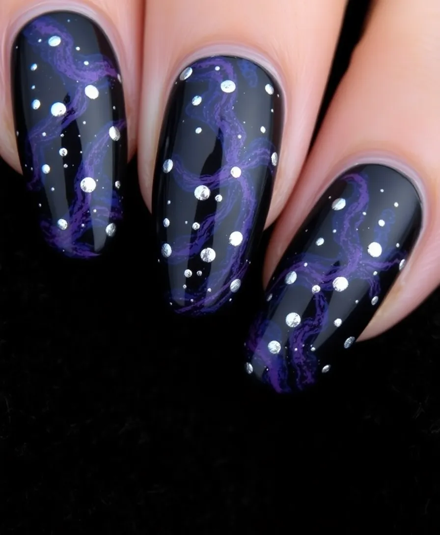 19 Unique Dark Nail Art Ideas That Will Inspire Your Next Look (#3 Is a Showstopper!) - 1. Midnight Galaxy